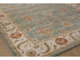 10' x 14' Traditional Indian Blue and Antique White Hand-tufted Wool Rug