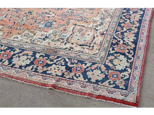 9' x 12' Salmon and Blue Mahallat Persian Rug Circa 1945