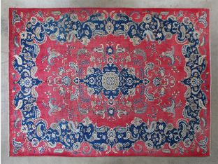 10'2" x 13'3" Ornate Red and Blue Najafabad Persian Rug Circa 1965
