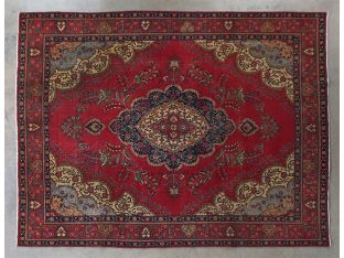 9'7" x 12'7" Wine Red Tabriz Persian Rug Circa 1965