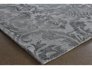 9' x 13' Charcoal Damask Patterned Rug