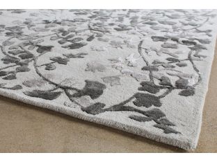 8' X 10' Silver And Grey Leaf Tufted Wool Rug