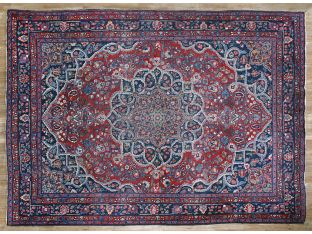 9'3" X 11'6" Red And Blue Vintage Persian Rug