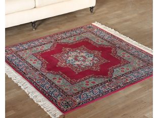 5' X 5' 7'' Vintage Oriental Floral Red Rug