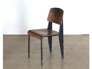 Vintage Black Metal and Reclaimed Wood Side Chair