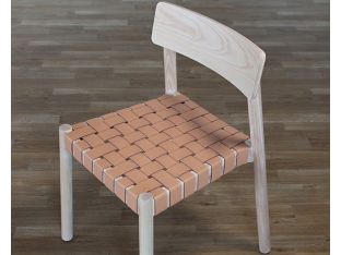 Solid Ash Side Chair With Woven Tan Leather Seat