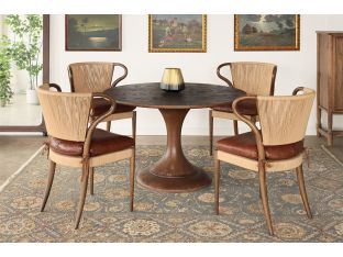 Rush and Oak Side Chair with Mahogany Leather Seat