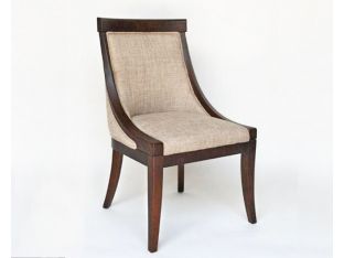 Textured Linen Side Chair with Dark Brown Wood Frame