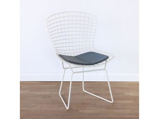 Bertoia Style White Wire Side Chair with White Seat Cushion