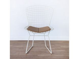 Bertoia Style White Wire Side Chair with White Seat Cushion