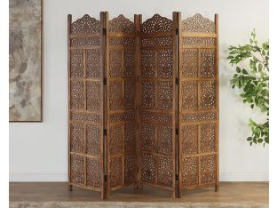 Four Panel Moroccan Style Wood Carved Screen