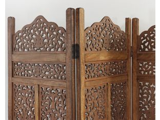 Four Panel Moroccan Style Wood Carved Screen