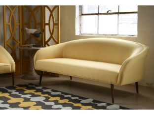Yellow Woven Barrel Sofa with Walnut Legs