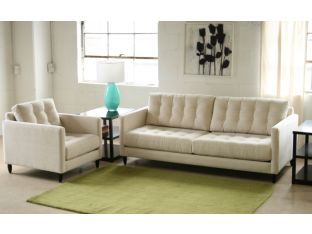 Tufted Vanilla James Sofa with Walnut Legs