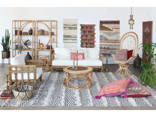 South Seas Rattan End Table W/Brass Accents