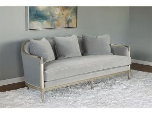 Grey Curved Back Sofa w/ Soft Silver Frame