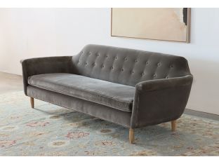 Sage Grey Velvet Sofa with Tufted Tight Back