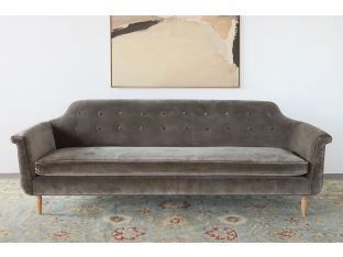 Sage Grey Velvet Sofa with Tufted Tight Back