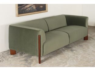 Olive Upholstered Sofa w/ Exposed Walnut Legs