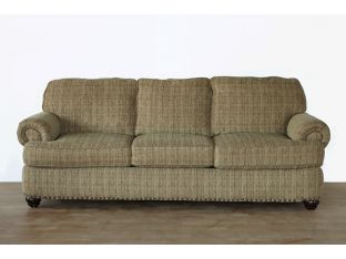 Pale Olive Tweed Rolled-Arm Sofa