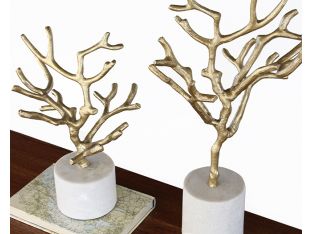 Set of 2 Tree Figurines on Marble Base - Cleared Décor