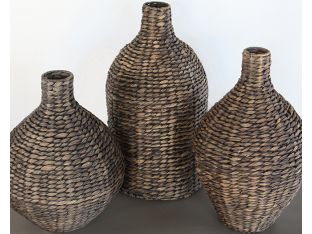 Set Of 3 Brown Seagrass Vases