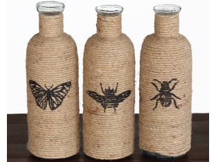 Set of 3 Jute Decorative Bottles