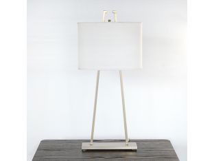 Satin Silver Lamp with Oval White Shade