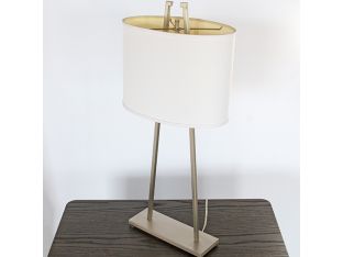 Satin Silver Lamp with Oval White Shade