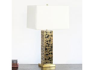 Black Lacquer And Brass Fretwork Table Lamp