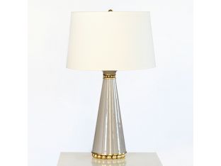 Taupe Grey With Brass Pearl Accents Table Lamp