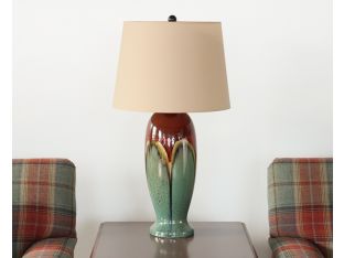 Maroon and Sage Green Glazed Porcelain Lamp