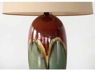 Maroon and Sage Green Glazed Porcelain Lamp