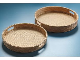 Set Of 2 Round Rattan Nesting Trays