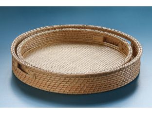 Set Of 2 Round Rattan Nesting Trays