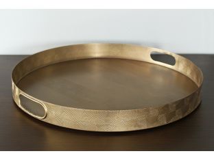 Etched Brass Round Tray With Geometric Pattern