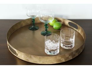 Etched Brass Round Tray With Geometric Pattern