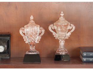 Set of 2 Glass Trophies w/ Black Marble Base