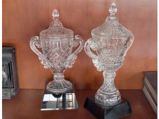 Set of 2 Glass Trophies w/ Black Marble Base
