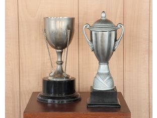 Set of 2 Small Silver Trophies w/ Black Base