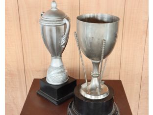 Set of 2 Small Silver Trophies w/ Black Base
