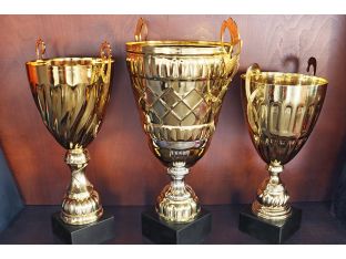 Set of 3 Large Golden Cup Trophies