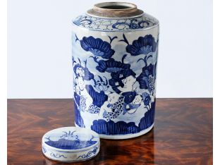 Blue and White Floral Chinese Urn