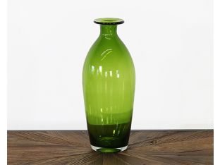 Narrow-Neck Tall Green Glass Vase