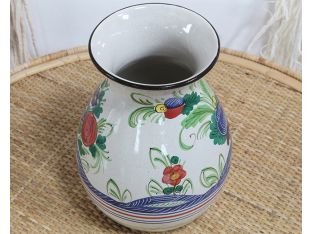 Cream Ceramic Vase With Floral Motif