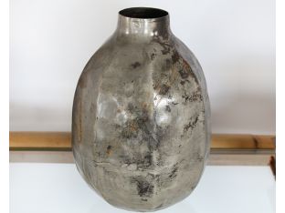 Small Iron Vase W/ Antiqued Silver Finish
